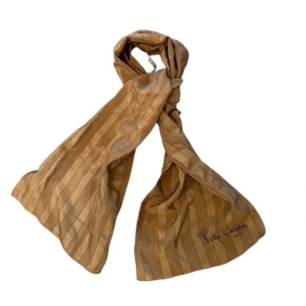PIERRE CARDIN PARIS Vintage Striped Seersucker Oblong Silk Scarf, Butterscotch
